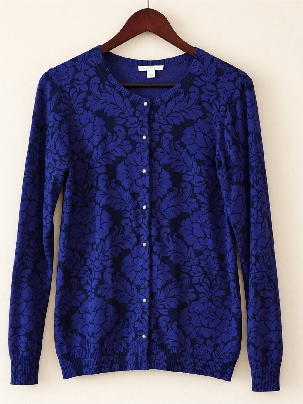 Isaac Mizrahi Purple Floral Damask Button Front Cardigan EUC M #654